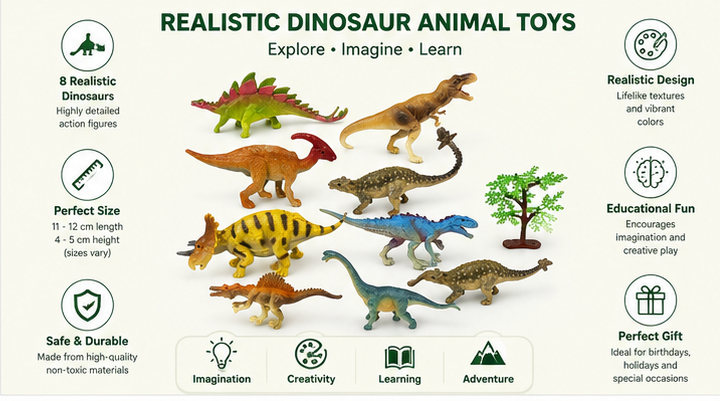 Realistic Dinosaur Animal Toys Set – Detailed Dinosaur Action Figures for Kids & Collectors