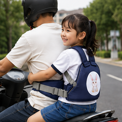 Kids Bike Safety Belt Harness | Adjustable Motorcycle Safety Strap with Breathable Mesh | Navy Blue & Olive Green