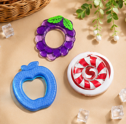 BPA-Free Baby Silicone Teethers(Pack of 3) – Grape, Apple & Candy Shapes | Soft Infant Teething Toy