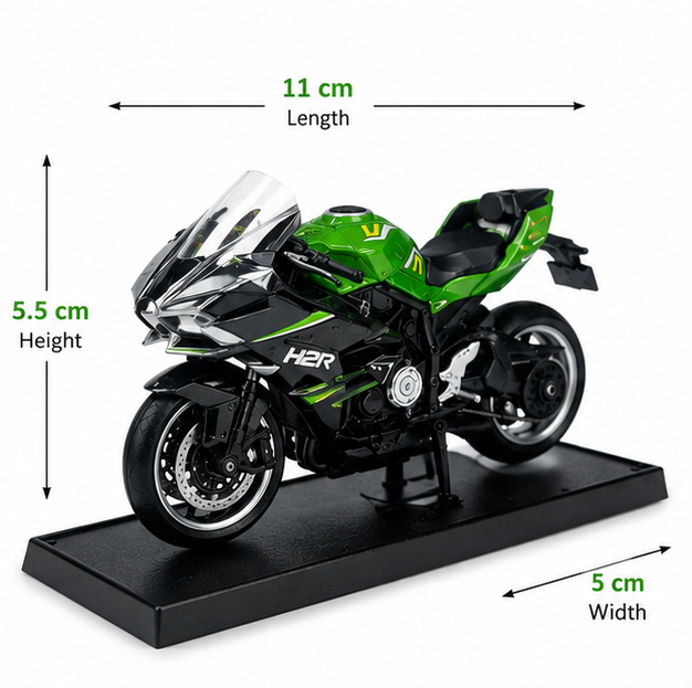 KING FORU Ninja H2R Sport Motorcycle Toy (1:14 Scale) - Green Die-Cast Bike for Kids & Collectors