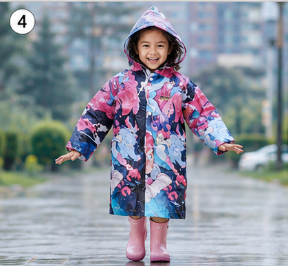 Kids Cartoon Printed Full Length Rain Suit – Waterproof Durable Nylon Raincoat with Hood(4-12 years)