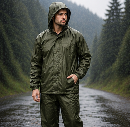 Waterproof Raincoat Jacket & Pant | Thick Polyester | Zipper + Velcro Closure
