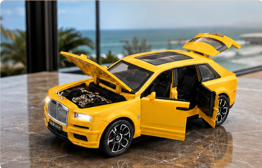 1:32 Die Cast Yellow Rolls Royce Model Car with Openable Doors | Premium Metal Toy Car for Kids & Collectors