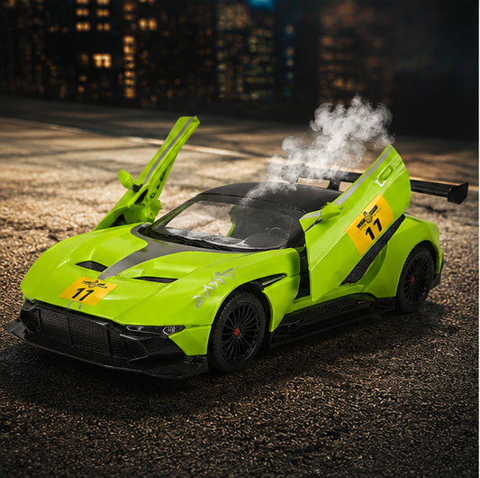 Aston Martin Vulcan Diecast Model Car 1:22 Scale with Smoke Effect, Lights & Openable Doors – Green