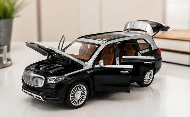 Maybach GLS 600 Die-Cast Model Car 1:22 Scale – Two-Tone Black & Silver Collectible Toy Car with Opening Doors