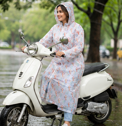 Women's Full Length Nylon Raincoat with Waist Belt & Half Zip | Waterproof Rain Wear