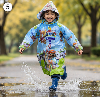 Kids Cartoon Printed Full Length Rain Suit – Waterproof Durable Nylon Raincoat with Hood(4-12 years)