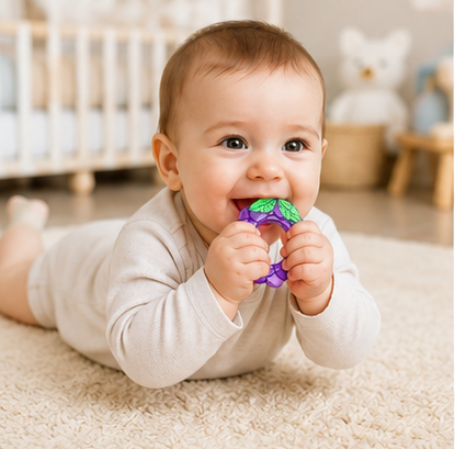 BPA-Free Baby Silicone Teethers(Pack of 3) – Grape, Apple & Candy Shapes | Soft Infant Teething Toy