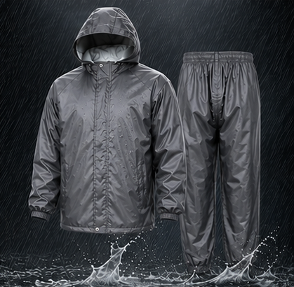 Waterproof Raincoat Jacket & Pant | Thick Polyester | Zipper + Velcro Closure