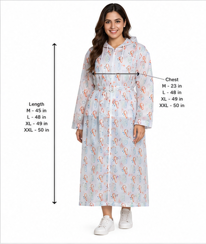 Women's Full Length Nylon Raincoat with Waist Belt & Half Zip | Waterproof Rain Wear