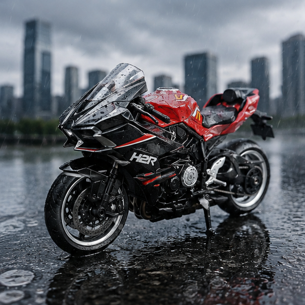 KING FORU Ninja H2R Sport Motorcycle Toy (1:14 Scale) - Red Die-Cast Bike with Realistic Design for Kids