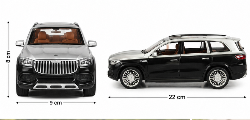 Maybach GLS 600 Die-Cast Model Car 1:22 Scale – Two-Tone Black & Silver Collectible Toy Car with Opening Doors