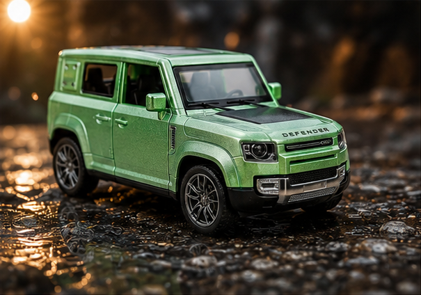 Defender Green Die-Cast SUV Toy Car with Openable Doors | 1:36 Scale Metal Model