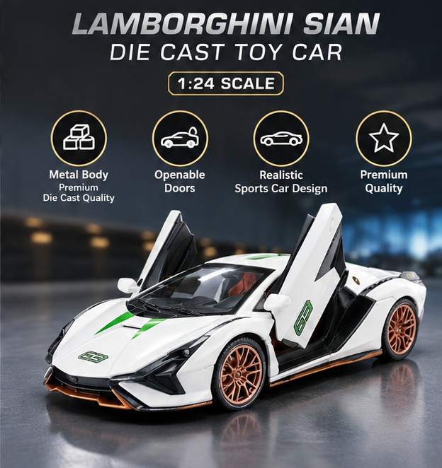 Lamborghini Sian Die-Cast Toy Car 1:24 Scale – White
