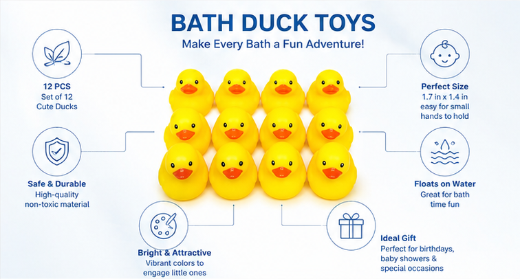 Cute Floating Bath Duck Toys for Kids – 12 Piece Mini Rubber Duck Set