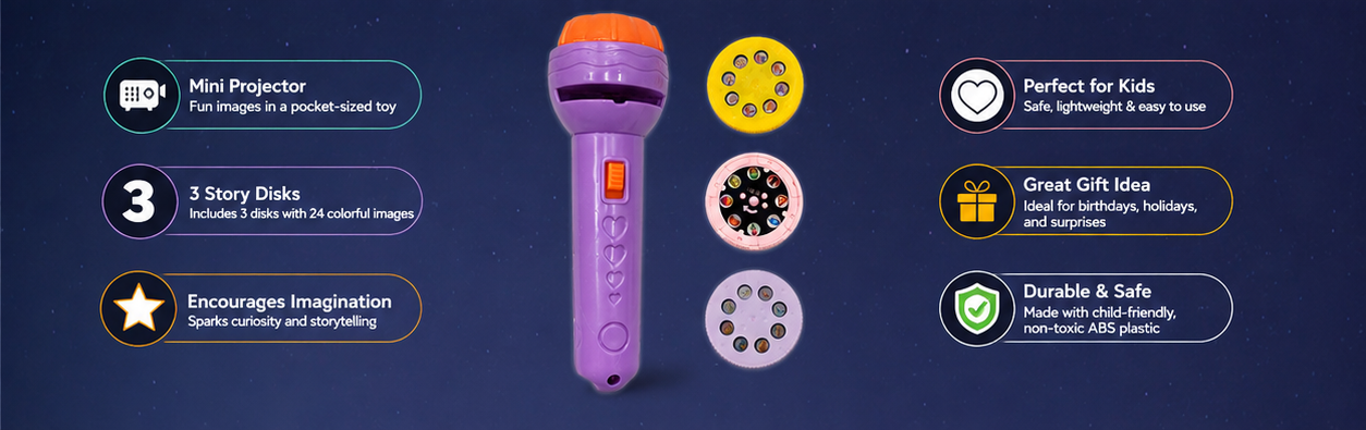 Kids Mini Story Projector Flashlight with 3 Story Discs | Educational Bedtime Toy