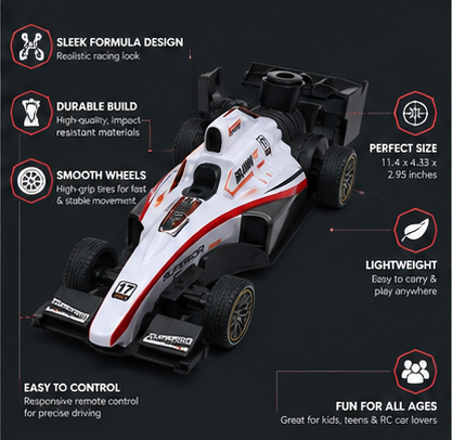 Remote Control Formula Racing Car Toy | High-Speed RC Formula Race Car | White
