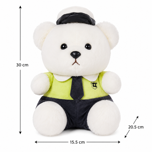 Police Officer Teddy Bear Plush Toy – Soft Stuffed Animal (30 cm) | Green & White